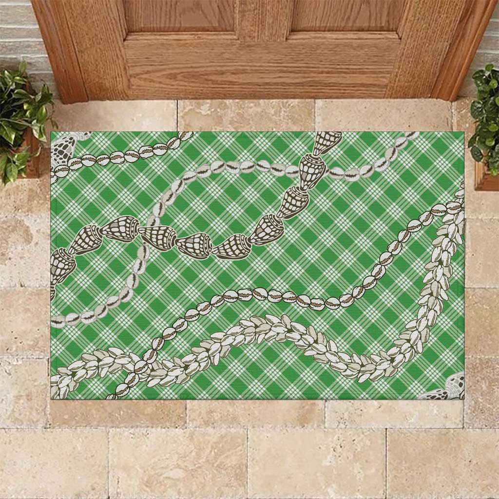 Green Aloha Hawaii Shell Lei Rubber Doormat Palaka Hebrew Cone Honey Cowrie Elegant Curves - Polynesian Pride