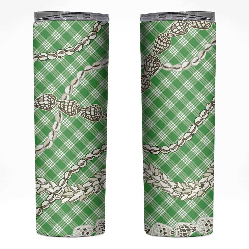 Green Aloha Hawaii Shell Lei Skinny Tumbler Palaka Hebrew Cone Honey Cowrie Elegant Curves - Polynesian Pride