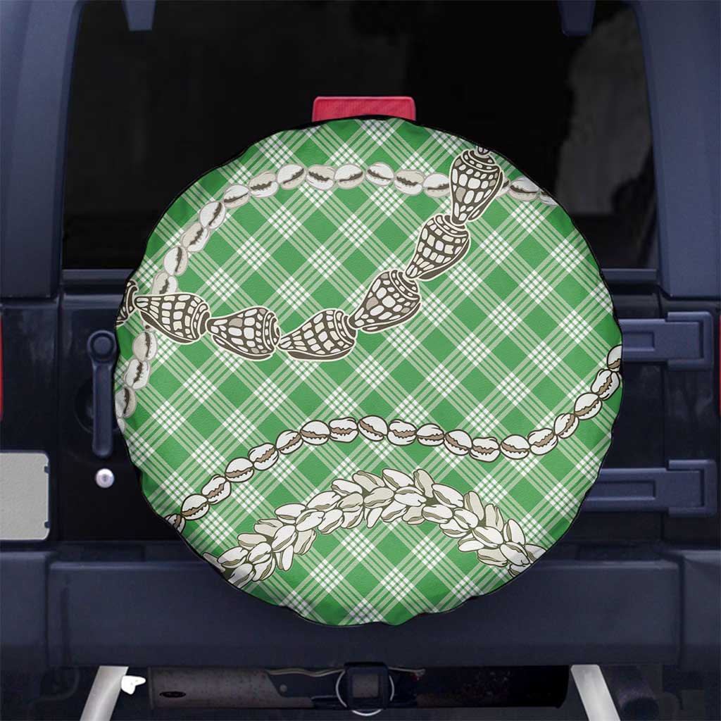 Green Aloha Hawaii Shell Lei Spare Tire Cover Palaka Hebrew Cone Honey Cowrie Elegant Curves - Polynesian Pride
