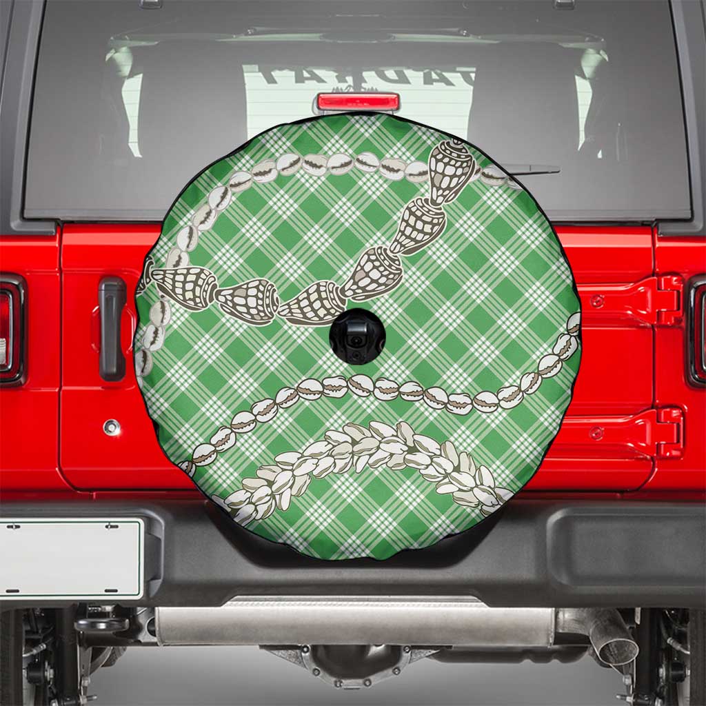 Green Aloha Hawaii Shell Lei Spare Tire Cover Palaka Hebrew Cone Honey Cowrie Elegant Curves - Polynesian Pride