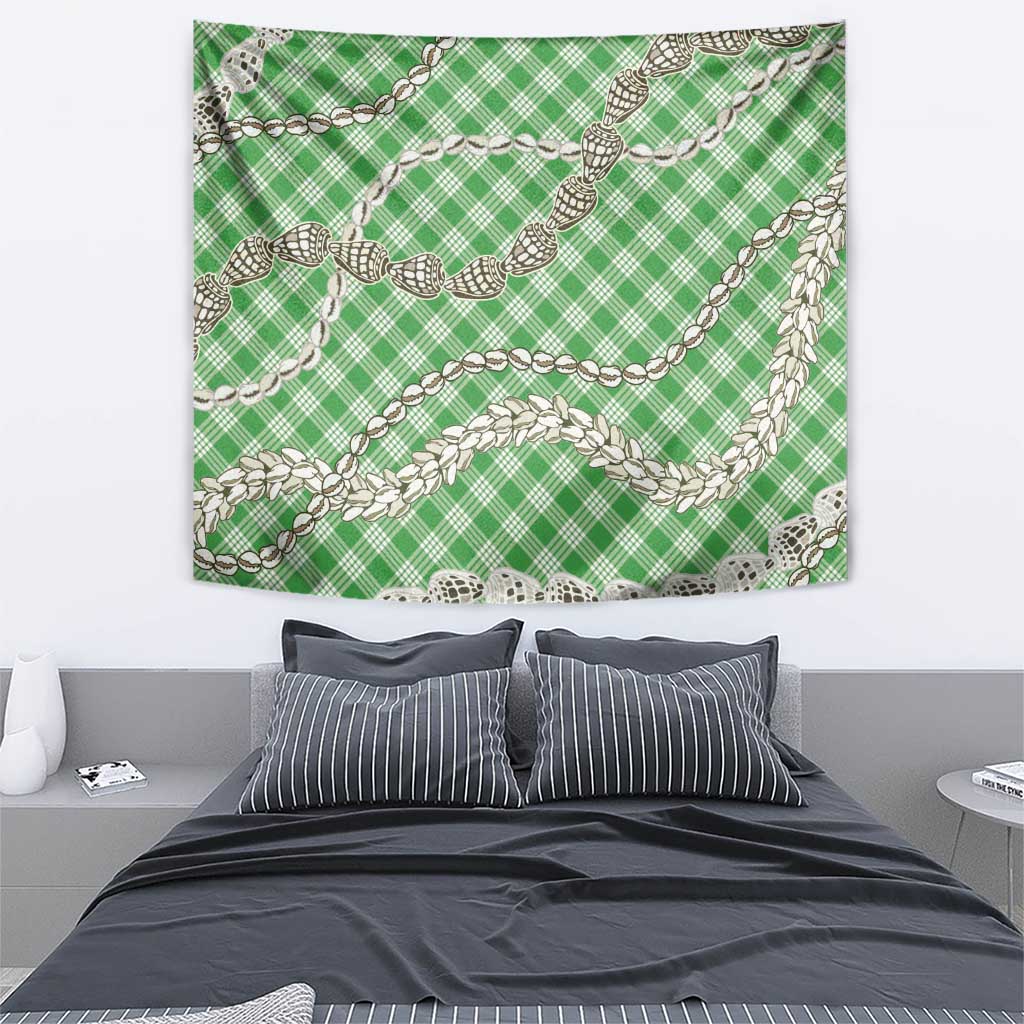 Green Aloha Hawaii Shell Lei Tapestry Palaka Hebrew Cone Honey Cowrie Elegant Curves - Polynesian Pride