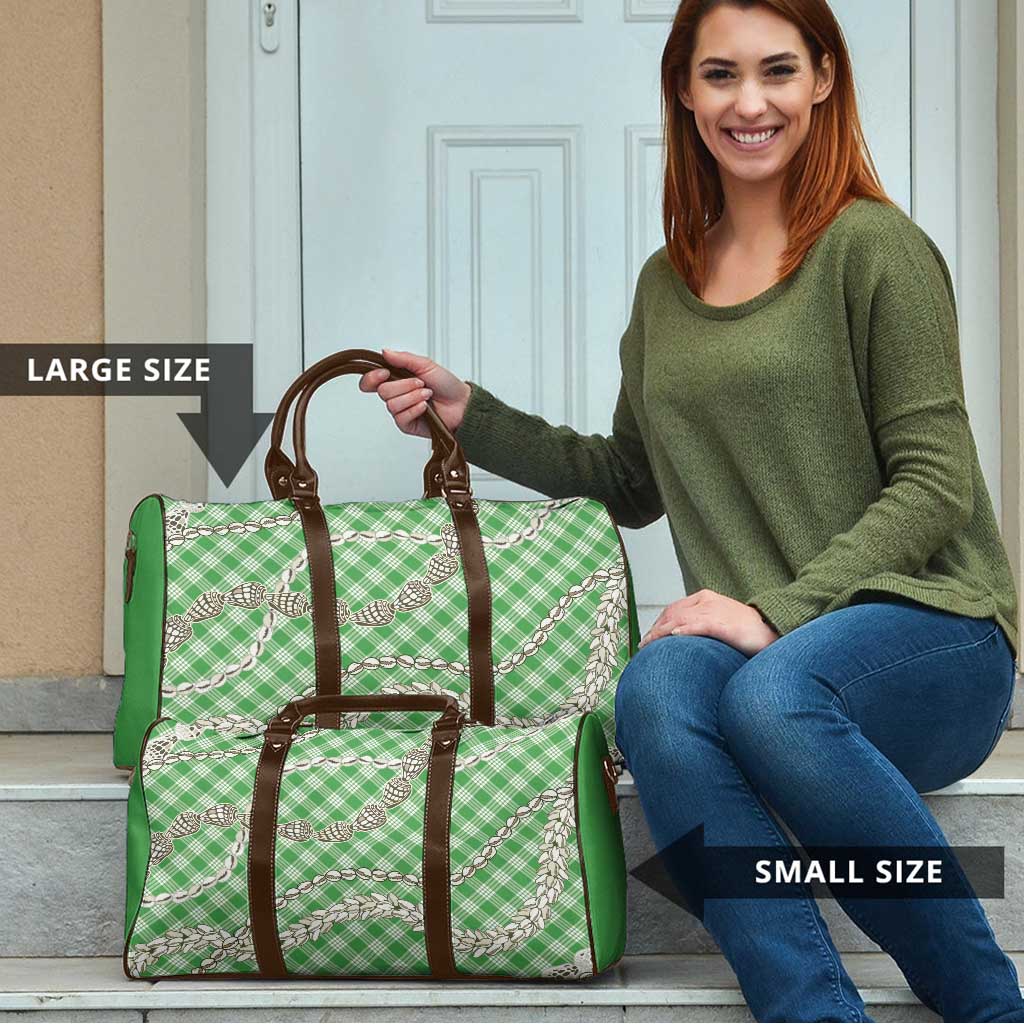 Green Aloha Hawaii Shell Lei Travel Bag Palaka Hebrew Cone Honey Cowrie Elegant Curves - Polynesian Pride