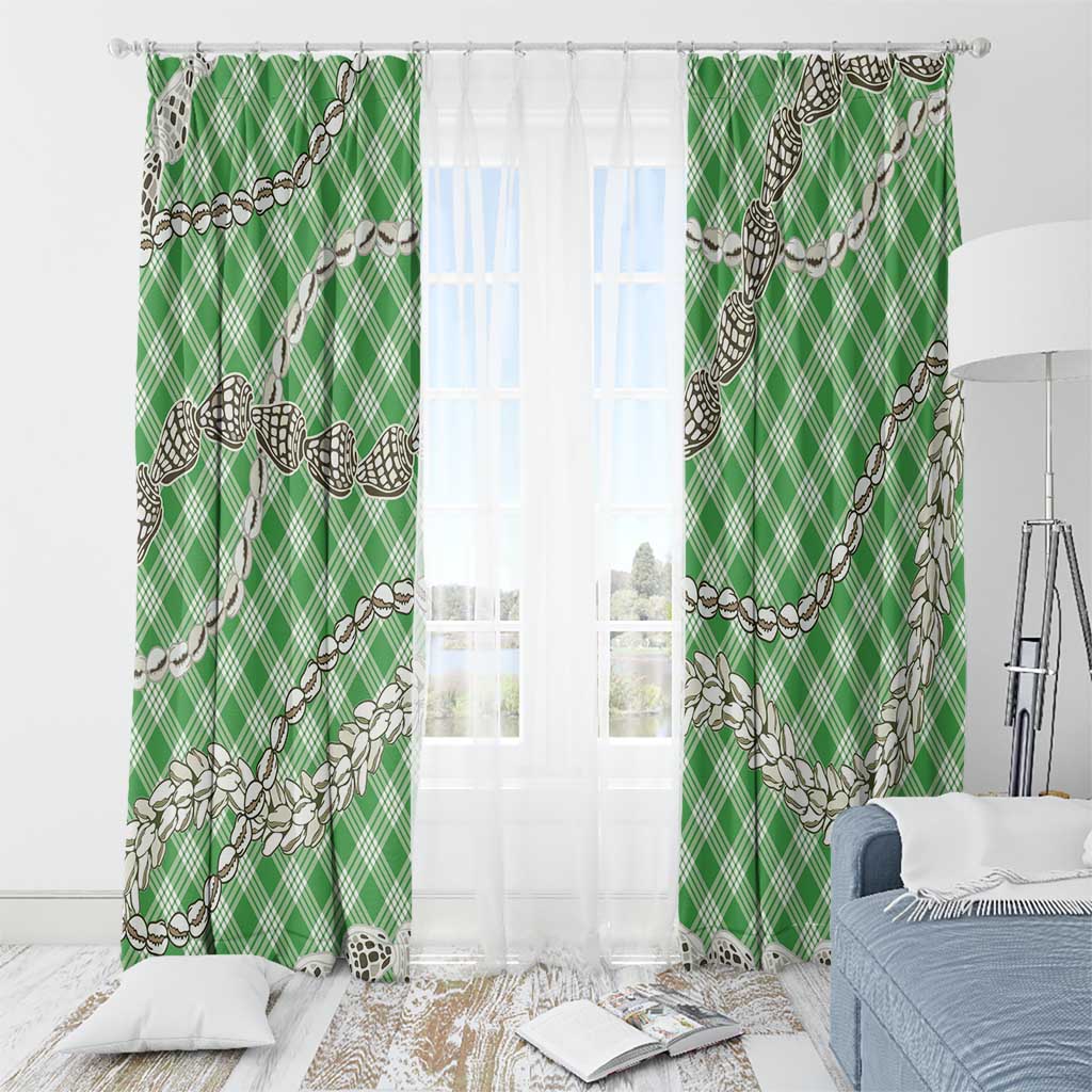 Green Aloha Hawaii Shell Lei Window Curtain Palaka Hebrew Cone Honey Cowrie Elegant Curves - Polynesian Pride