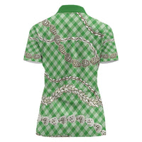 Green Aloha Hawaii Shell Lei Women Polo Shirt Palaka Hebrew Cone Honey Cowrie Elegant Curves - Polynesian Pride