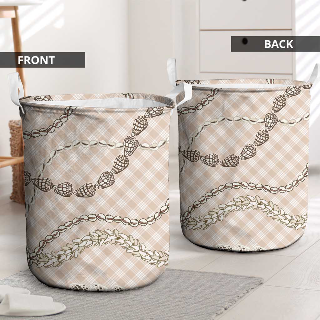Beige Aloha Hawaii Shell Lei Laundry Basket Palaka Hebrew Cone Honey Cowrie Elegant Curves - Polynesian Pride