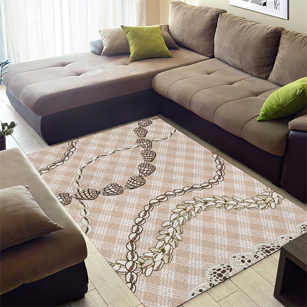 Beige Aloha Hawaii Shell Lei Area Rug Palaka Hebrew Cone Honey Cowrie Elegant Curves - Polynesian Pride