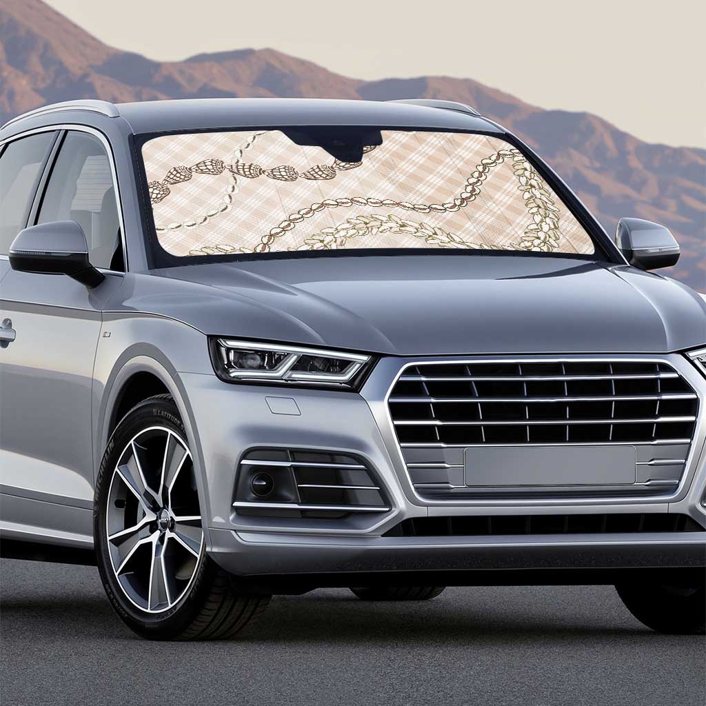 Beige Aloha Hawaii Shell Lei Auto Sun Shade Palaka Hebrew Cone Honey Cowrie Elegant Curves - Polynesian Pride