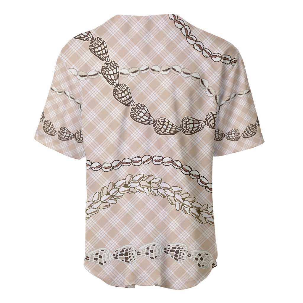 Beige Aloha Hawaii Shell Lei Baseball Jersey Palaka Hebrew Cone Honey Cowrie Elegant Curves - Polynesian Pride