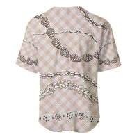 Beige Aloha Hawaii Shell Lei Baseball Jersey Palaka Hebrew Cone Honey Cowrie Elegant Curves - Polynesian Pride