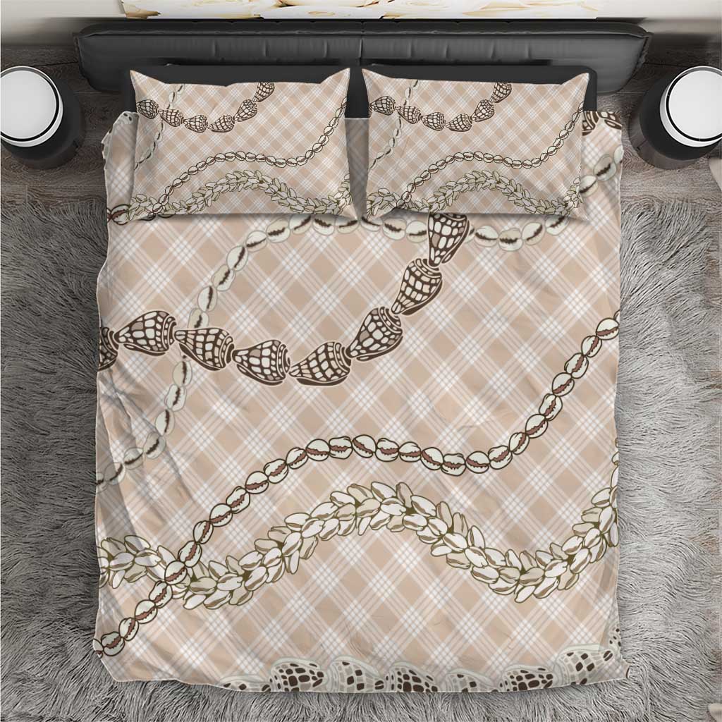 Beige Aloha Hawaii Shell Lei Bedding Set Palaka Hebrew Cone Honey Cowrie Elegant Curves - Polynesian Pride