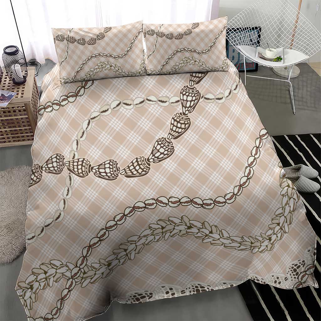 Beige Aloha Hawaii Shell Lei Bedding Set Palaka Hebrew Cone Honey Cowrie Elegant Curves - Polynesian Pride