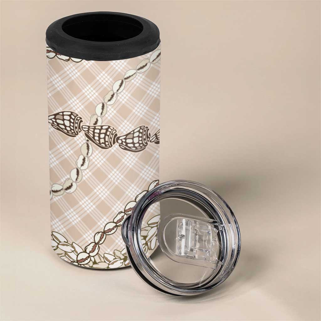 Beige Aloha Hawaii Shell Lei 4 in 1 Can Cooler Tumbler Palaka Hebrew Cone Honey Cowrie Elegant Curves - Polynesian Pride