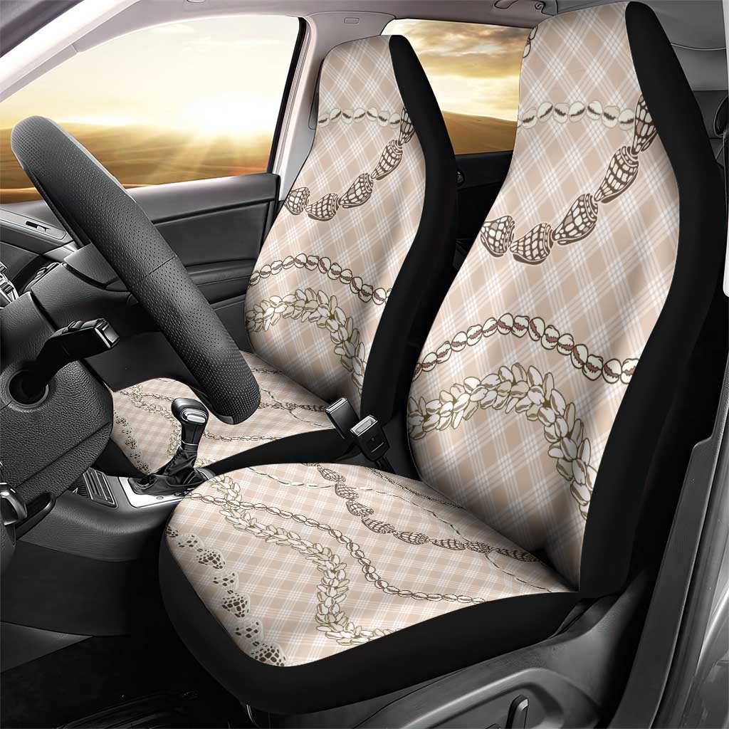 Beige Aloha Hawaii Shell Lei Car Seat Cover Palaka Hebrew Cone Honey Cowrie Elegant Curves - Polynesian Pride