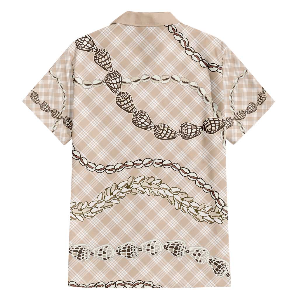 Beige Aloha Hawaii Shell Lei Family Matching Long Sleeve Bodycon Dress and Hawaiian Shirt Palaka Hebrew Cone Honey Cowrie Elegant Curves - Polynesian Pride