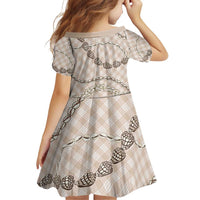 Beige Aloha Hawaii Shell Lei Family Matching Off Shoulder Short Dress and Hawaiian Shirt Palaka Hebrew Cone Honey Cowrie Elegant Curves - Polynesian Pride