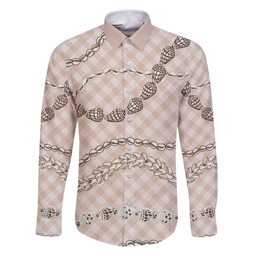 Beige Aloha Hawaii Shell Lei Family Matching Puletasi and Hawaiian Shirt Palaka Hebrew Cone Honey Cowrie Elegant Curves - Polynesian Pride