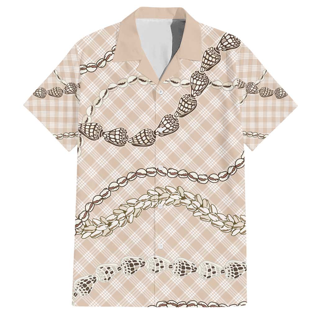 Beige Aloha Hawaii Shell Lei Family Matching Short Sleeve Bodycon Dress and Hawaiian Shirt Palaka Hebrew Cone Honey Cowrie Elegant Curves - Polynesian Pride