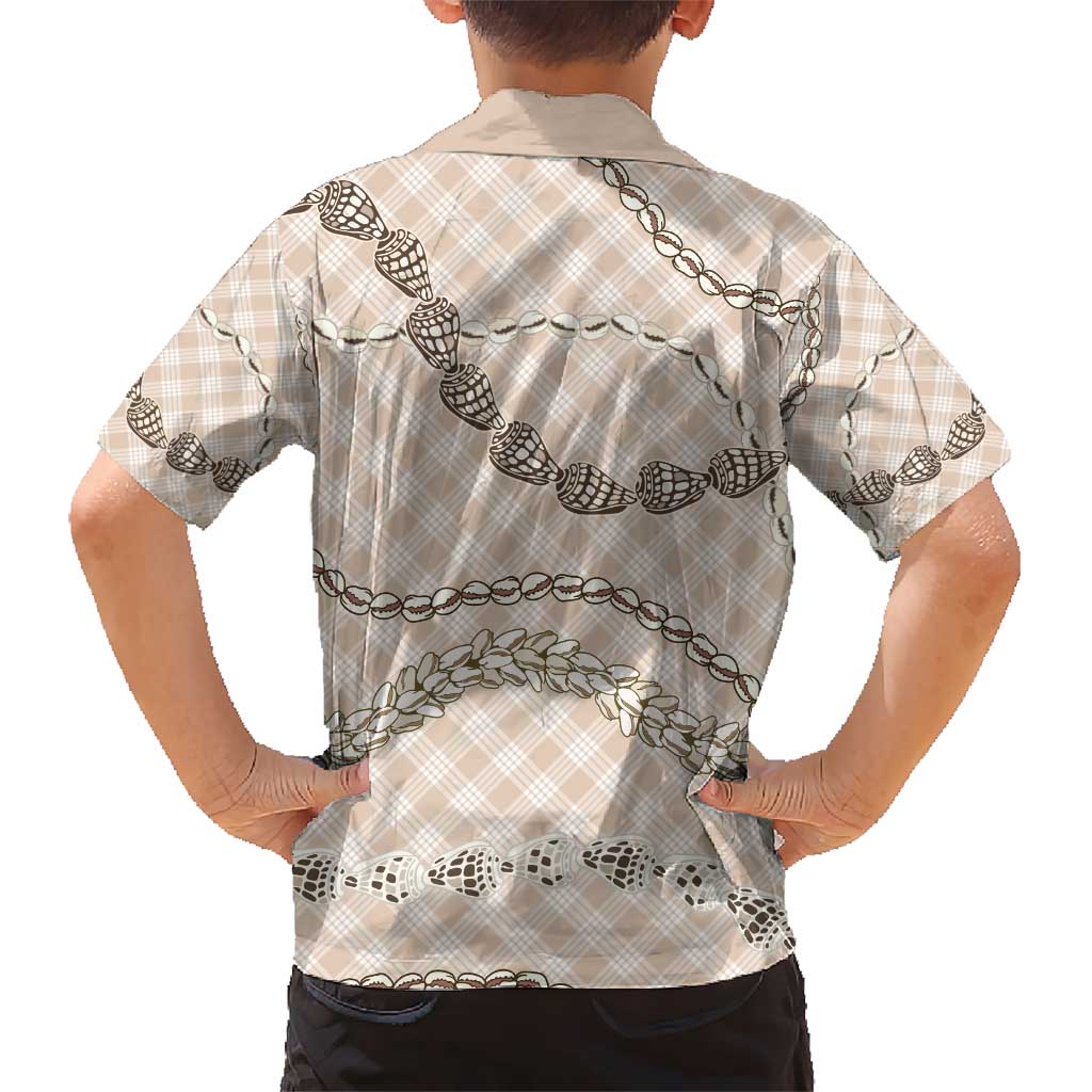 Beige Aloha Hawaii Shell Lei Kid Hawaiian Shirt Palaka Hebrew Cone Honey Cowrie Elegant Curves - Polynesian Pride