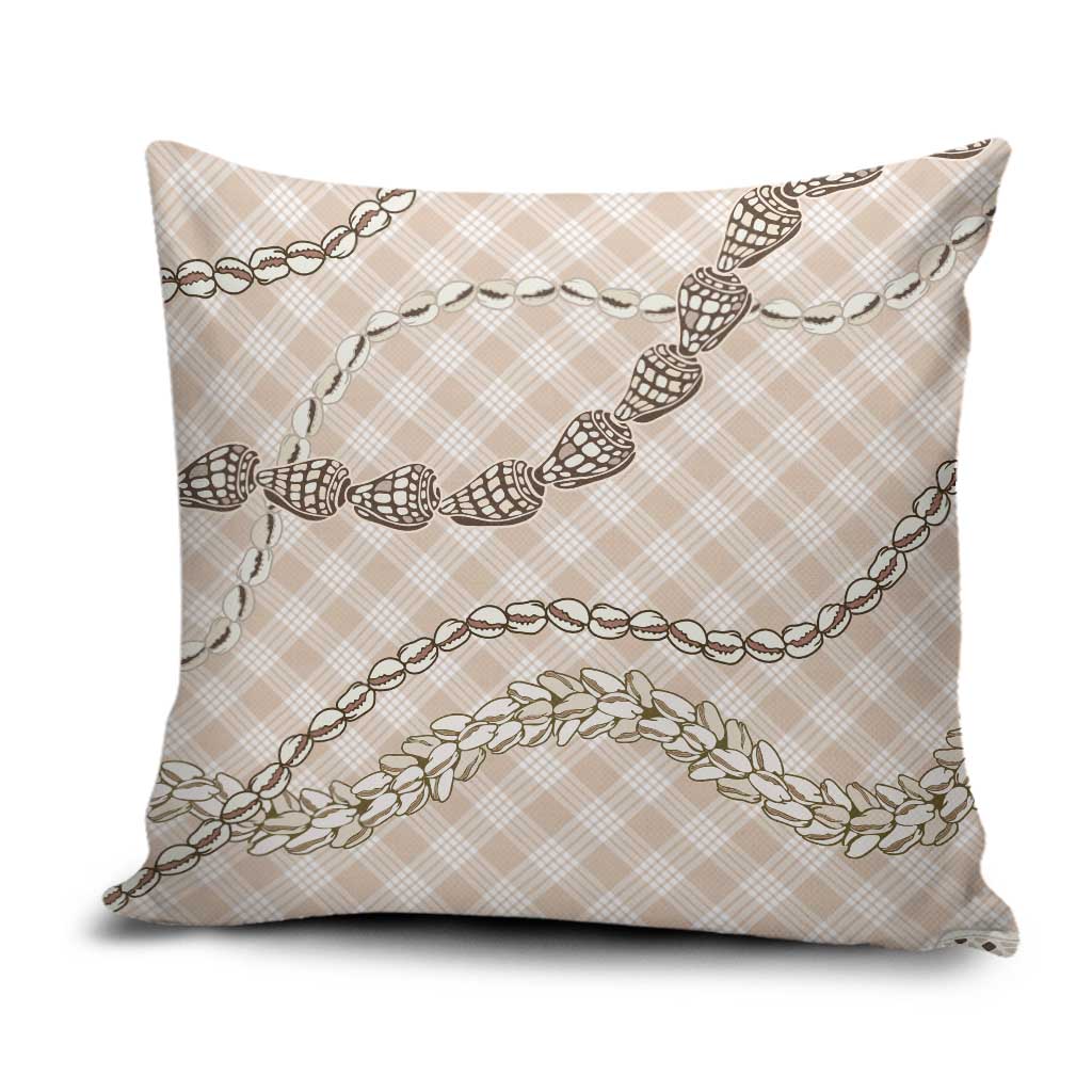 Beige Aloha Hawaii Shell Lei Pillow Cover Palaka Hebrew Cone Honey Cowrie Elegant Curves - Polynesian Pride