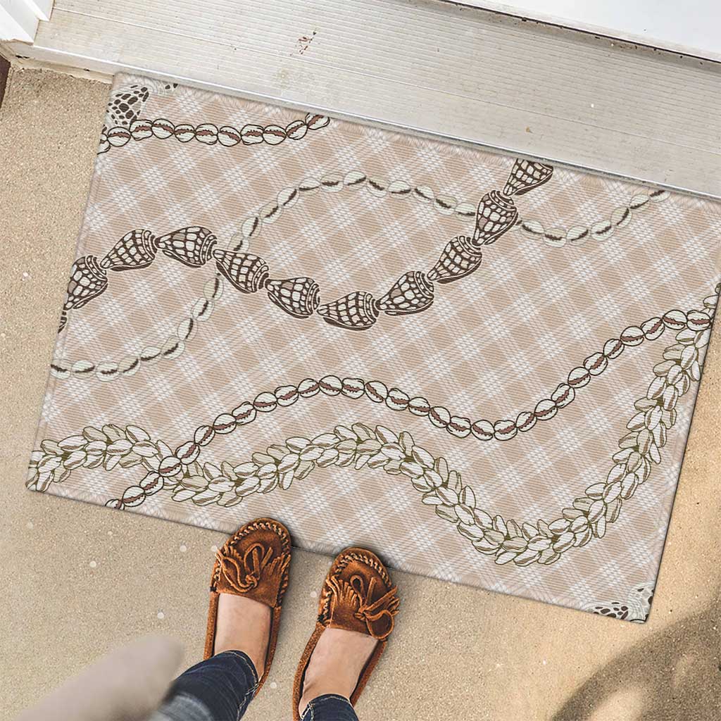 Beige Aloha Hawaii Shell Lei Rubber Doormat Palaka Hebrew Cone Honey Cowrie Elegant Curves - Polynesian Pride