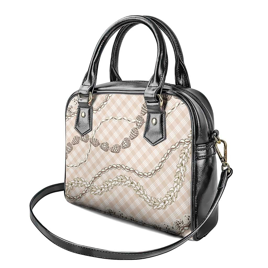 Beige Aloha Hawaii Shell Lei Shoulder Handbag Palaka Hebrew Cone Honey Cowrie Elegant Curves - Polynesian Pride