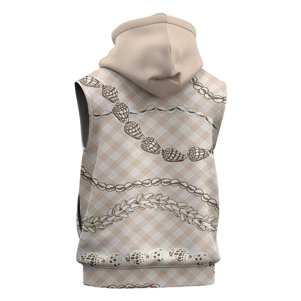 Beige Aloha Hawaii Shell Lei Sleeveless Zip Hoodie Palaka Hebrew Cone Honey Cowrie Elegant Curves - Polynesian Pride
