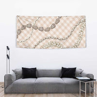 Beige Aloha Hawaii Shell Lei Tapestry Palaka Hebrew Cone Honey Cowrie Elegant Curves - Polynesian Pride