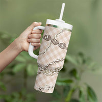 Beige Aloha Hawaii Shell Lei Tumbler With Handle Palaka Hebrew Cone Honey Cowrie Elegant Curves - Polynesian Pride