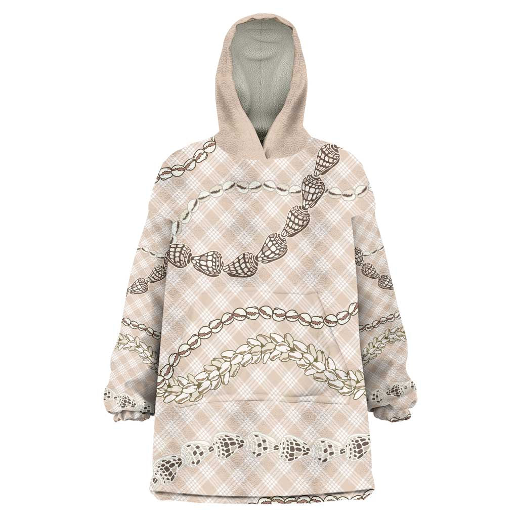 Beige Aloha Hawaii Shell Lei Wearable Blanket Hoodie Palaka Hebrew Cone Honey Cowrie Elegant Curves - Polynesian Pride