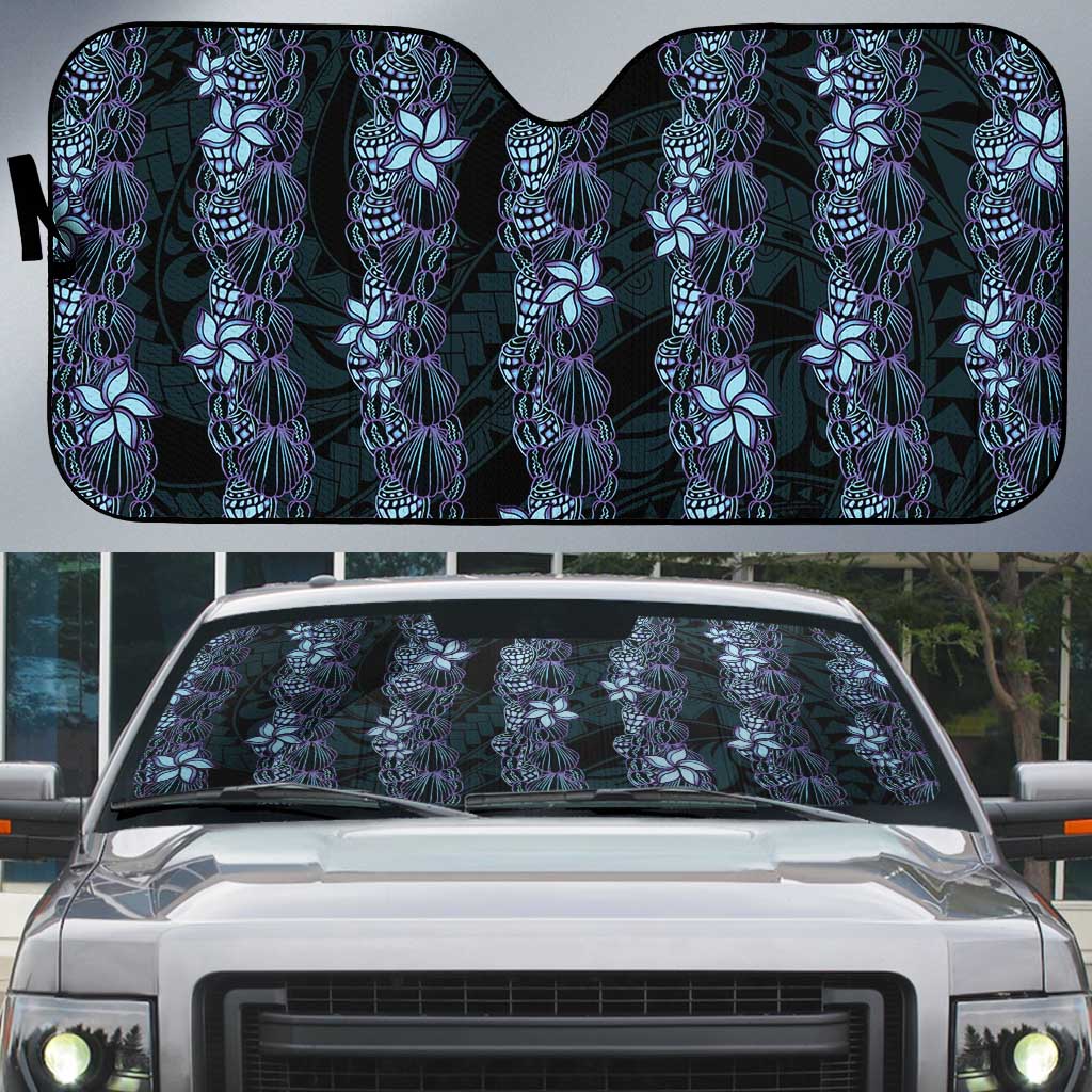 Purple Paradise Hawaii Shell Lei Auto Sun Shade Hawaiian Sunrise Shell Hebrew Cone Plumeria - Polynesian Pride