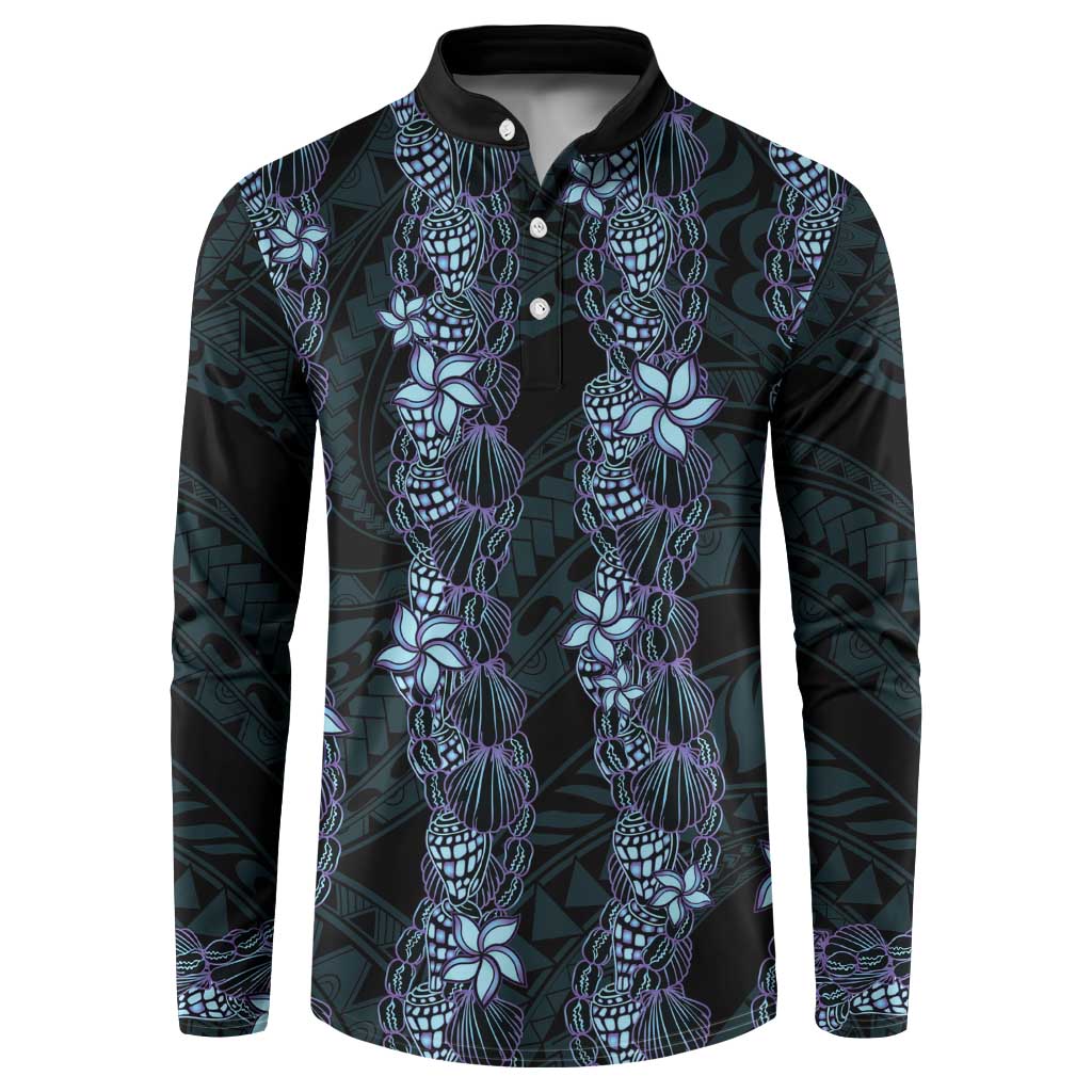 Purple Paradise Hawaii Shell Lei Button Sweatshirt Hawaiian Sunrise Shell Hebrew Cone Plumeria - Polynesian Pride