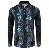 Purple Paradise Hawaii Shell Lei Button Sweatshirt Hawaiian Sunrise Shell Hebrew Cone Plumeria - Polynesian Pride