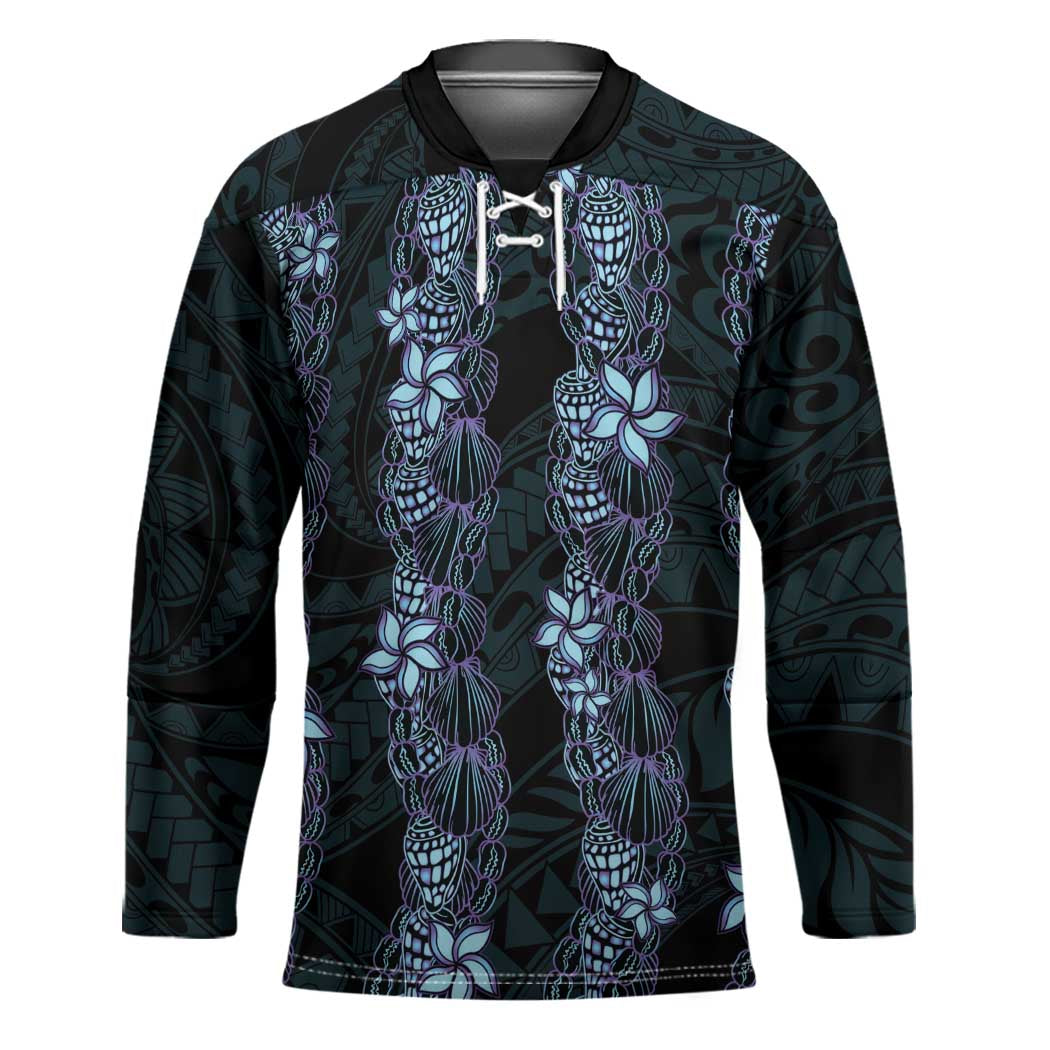Purple Paradise Hawaii Shell Lei Hockey Jersey Hawaiian Sunrise Shell Hebrew Cone Plumeria - Polynesian Pride
