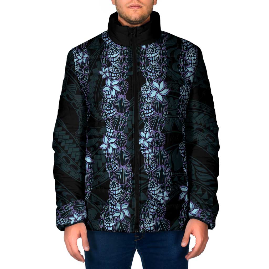Purple Paradise Hawaii Shell Lei Padded Jacket Hawaiian Sunrise Shell Hebrew Cone Plumeria - Polynesian Pride