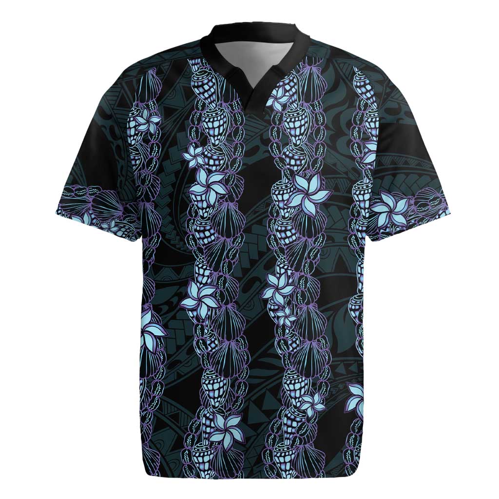 Purple Paradise Hawaii Shell Lei Rugby Jersey Hawaiian Sunrise Shell Hebrew Cone Plumeria - Polynesian Pride