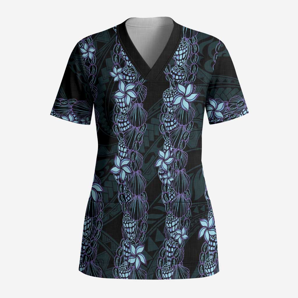 Purple Paradise Hawaii Shell Lei Scrub Top Hawaiian Sunrise Shell Hebrew Cone Plumeria LT14 Adult Purple - Polynesian Pride