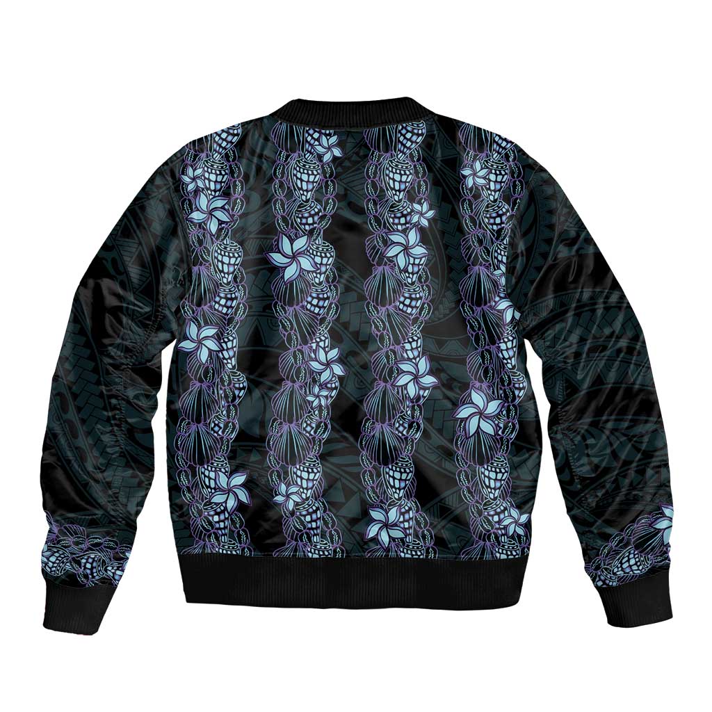 Purple Paradise Hawaii Shell Lei Sleeve Zip Bomber Jacket Hawaiian Sunrise Shell Hebrew Cone Plumeria - Polynesian Pride