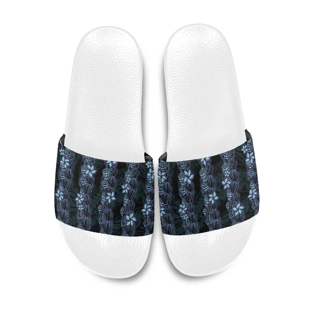 Purple Paradise Hawaii Shell Lei Slide Sandals Hawaiian Sunrise Shell Hebrew Cone Plumeria - Polynesian Pride