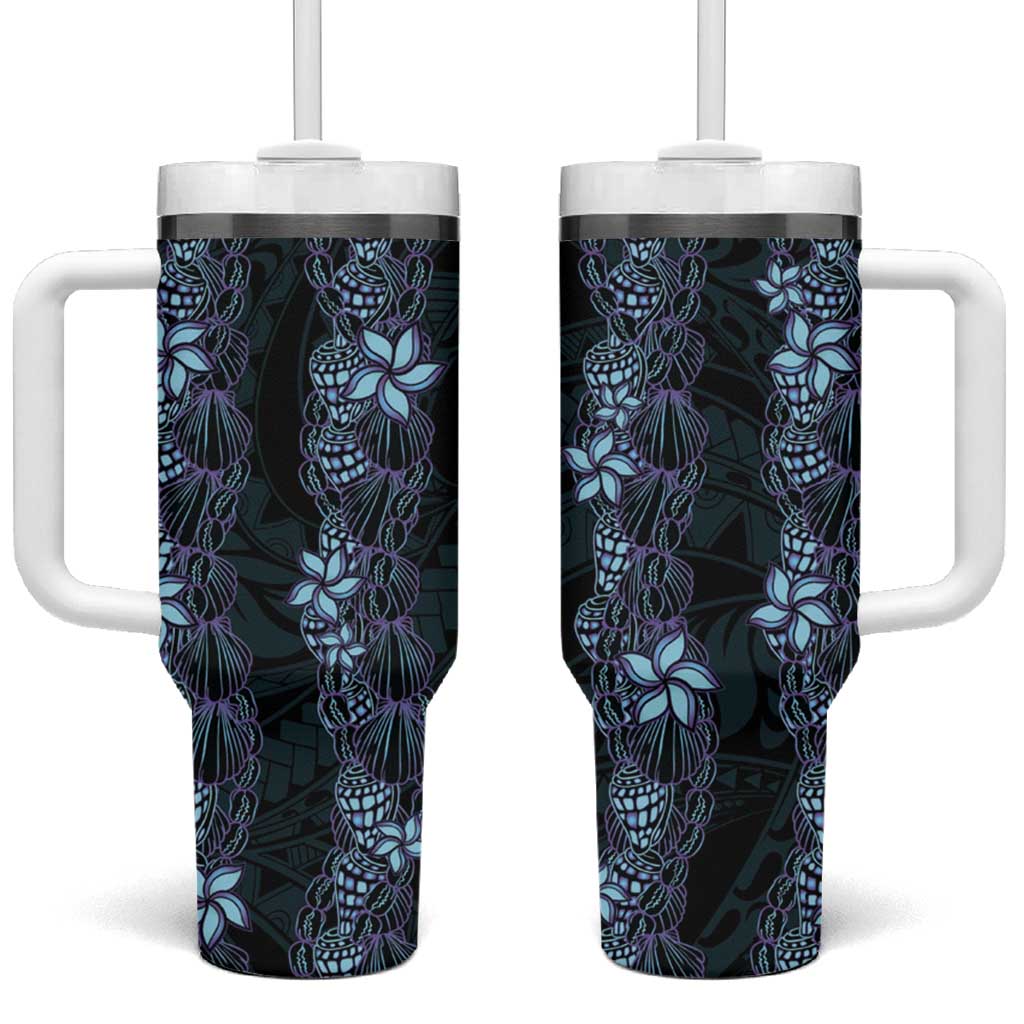 Purple Paradise Hawaii Shell Lei Tumbler With Handle Hawaiian Sunrise Shell Hebrew Cone Plumeria - Polynesian Pride