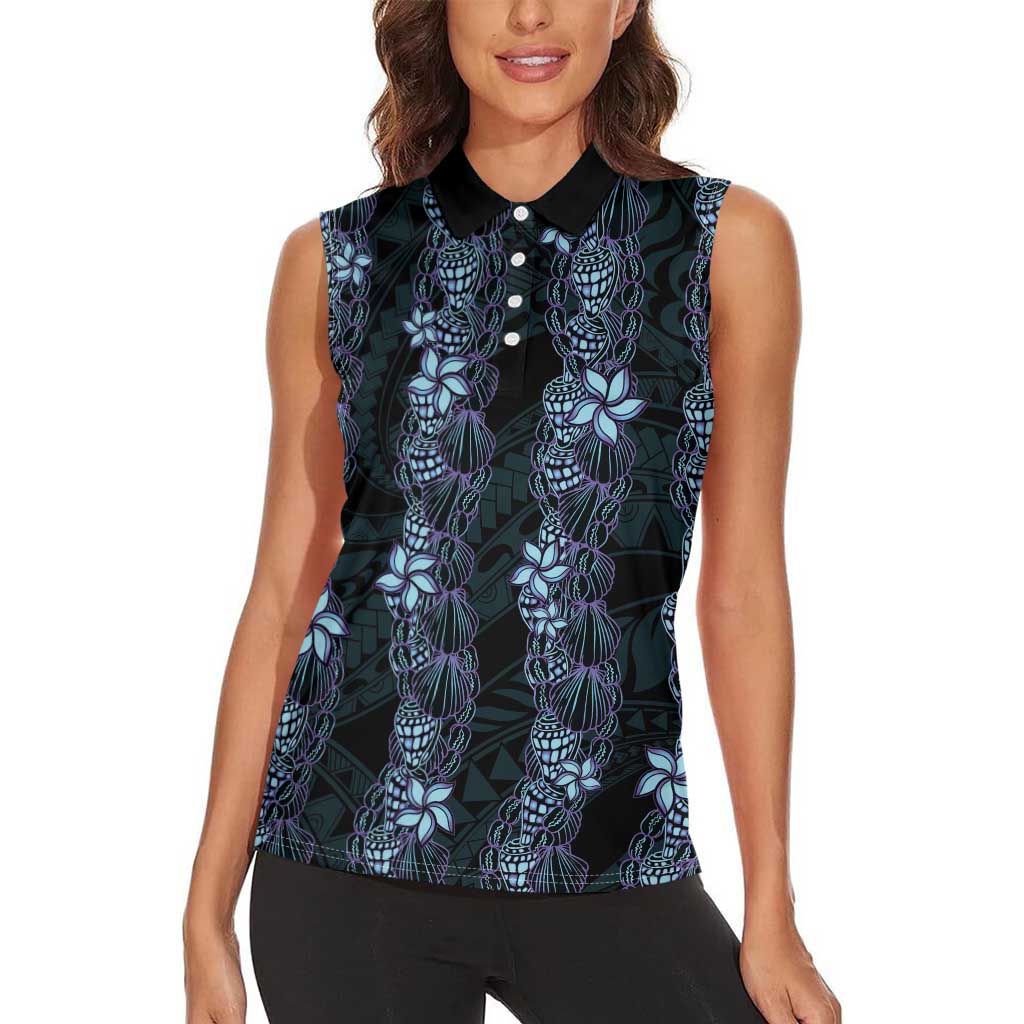 Purple Paradise Hawaii Shell Lei Women Sleeveless Polo Shirt Hawaiian Sunrise Shell Hebrew Cone Plumeria - Polynesian Pride