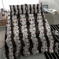 Black and Beige Hawaii Shell Lei Bedding Set Hawaiian Sunrise Shell Hebrew Cone Plumeria - Polynesian Pride
