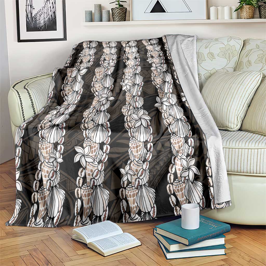 Black and Beige Hawaii Shell Lei Blanket Hawaiian Sunrise Shell Hebrew Cone Plumeria - Polynesian Pride