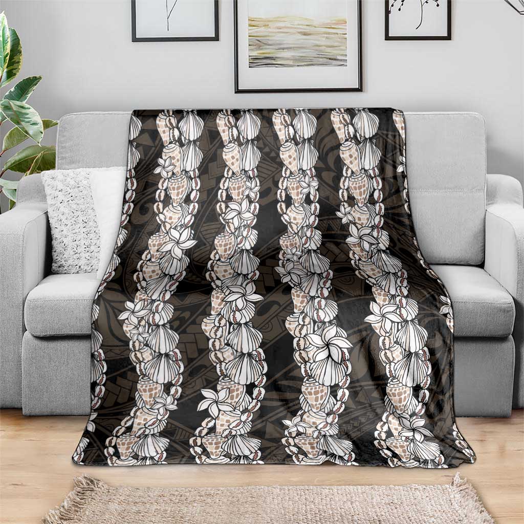 Black and Beige Hawaii Shell Lei Blanket Hawaiian Sunrise Shell Hebrew Cone Plumeria - Polynesian Pride