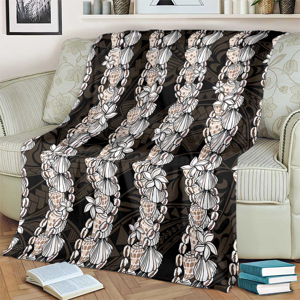 Black and Beige Hawaii Shell Lei Blanket Hawaiian Sunrise Shell Hebrew Cone Plumeria - Polynesian Pride
