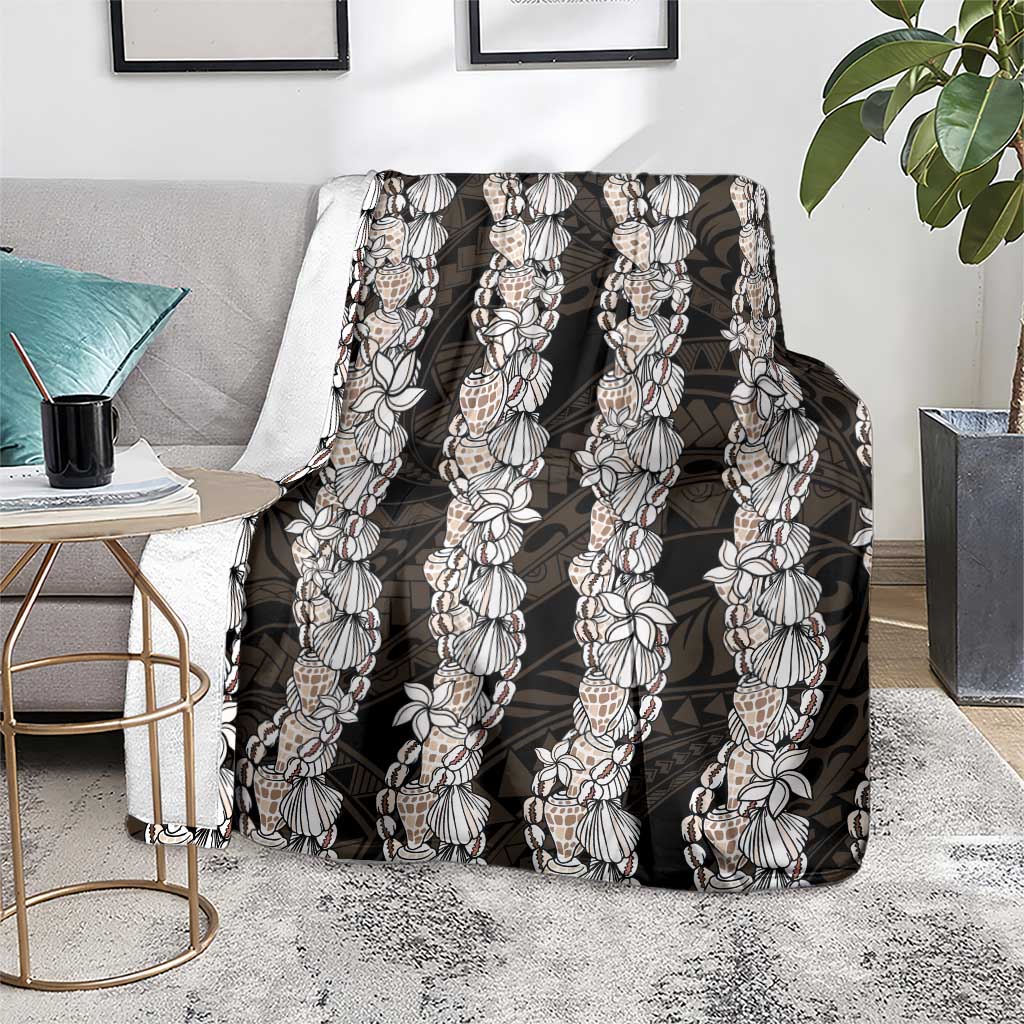 Black and Beige Hawaii Shell Lei Blanket Hawaiian Sunrise Shell Hebrew Cone Plumeria - Polynesian Pride