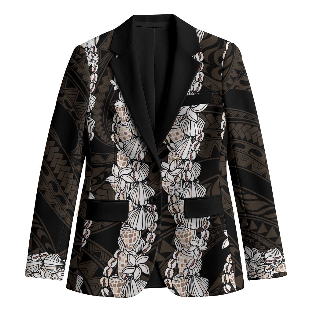 Black and Beige Hawaii Shell Lei Blazer Hawaiian Sunrise Shell Hebrew Cone Plumeria - Polynesian Pride