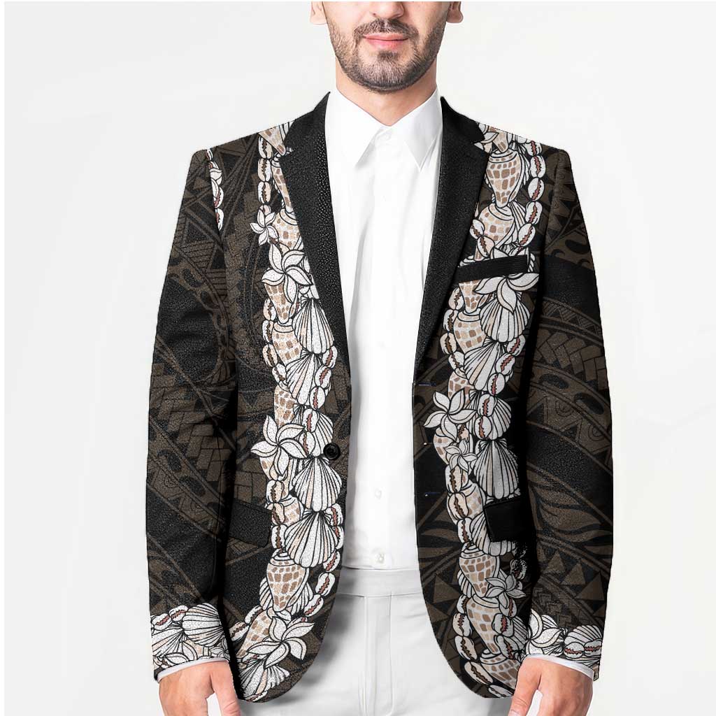Black and Beige Hawaii Shell Lei Blazer Hawaiian Sunrise Shell Hebrew Cone Plumeria - Polynesian Pride