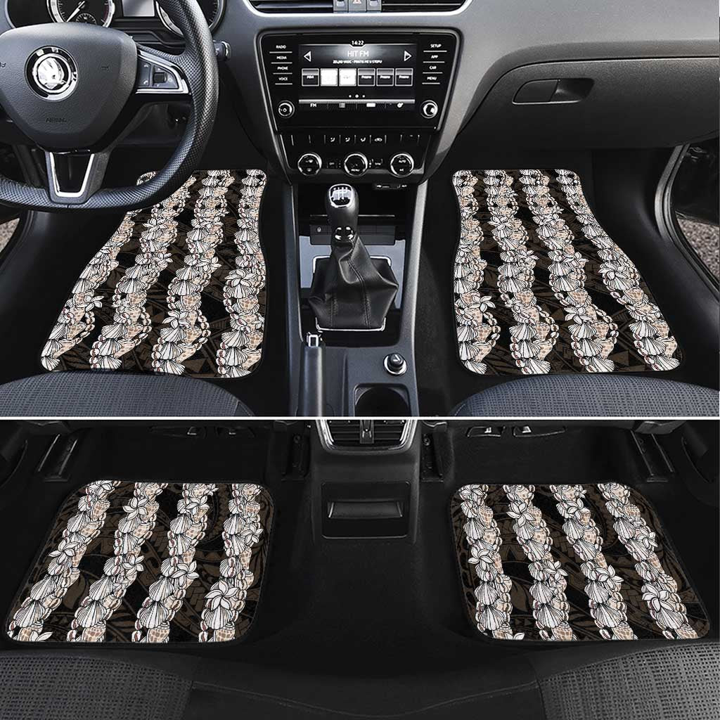 Black and Beige Hawaii Shell Lei Car Mats Hawaiian Sunrise Shell Hebrew Cone Plumeria - Polynesian Pride