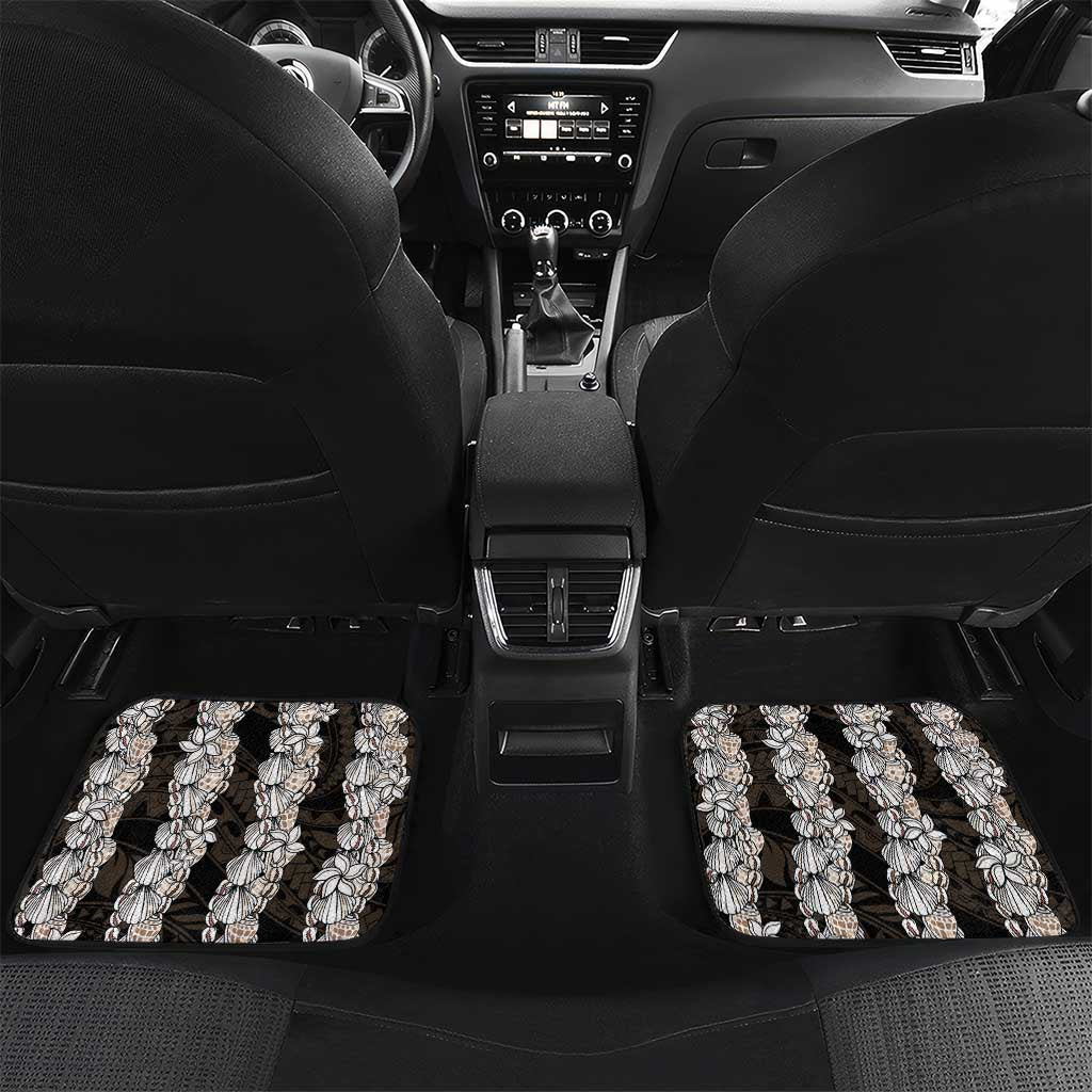 Black and Beige Hawaii Shell Lei Car Mats Hawaiian Sunrise Shell Hebrew Cone Plumeria - Polynesian Pride