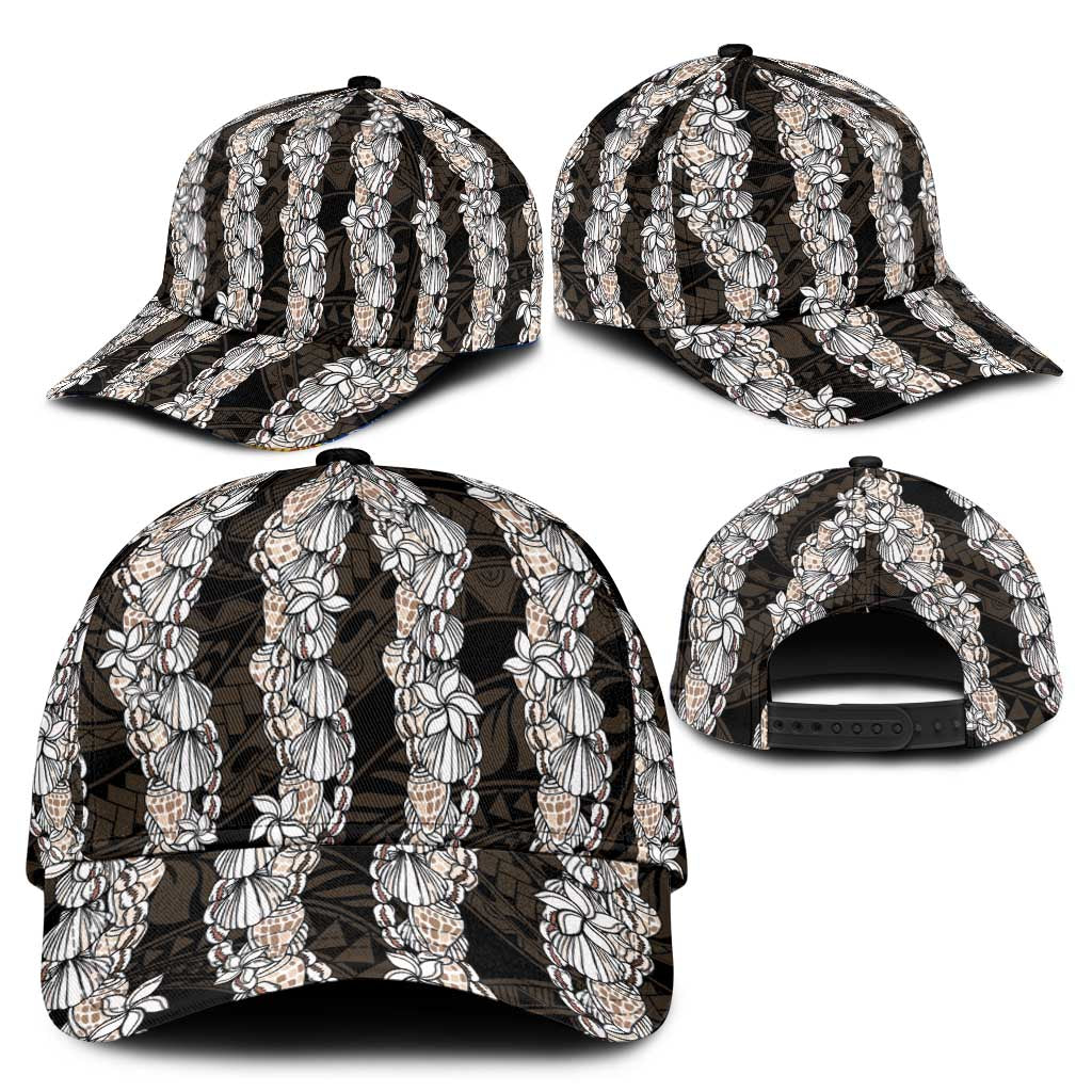 Black and Beige Hawaii Shell Lei Classic Cap Hawaiian Sunrise Shell Hebrew Cone Plumeria - Polynesian Pride